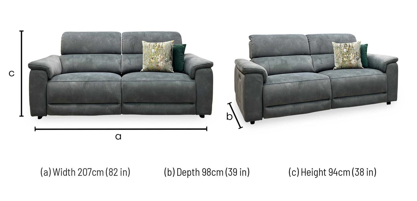 ‘Genius’ Dexter Moss Green Velvet Fabric 3 Seater Power Recliner Sofa with Power Headrests Furniture Village