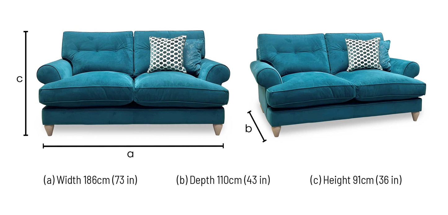 The Lounge Co. ‘Bronwyn’ Eve259 Evening Teal Fabric 2.5 Seater Classic Back Sofa Furniture Village