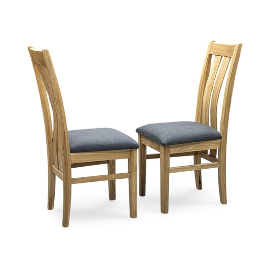 Furnitureland 'Augusta' Anthracite Grey Fabric Pair of Wooden Slatted Back Dining Chairs Furniture Village
