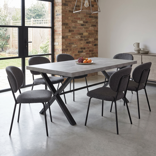 'Moon' Grey Concrete Effect Large 190cm Fixed Dining Table Furniture Village