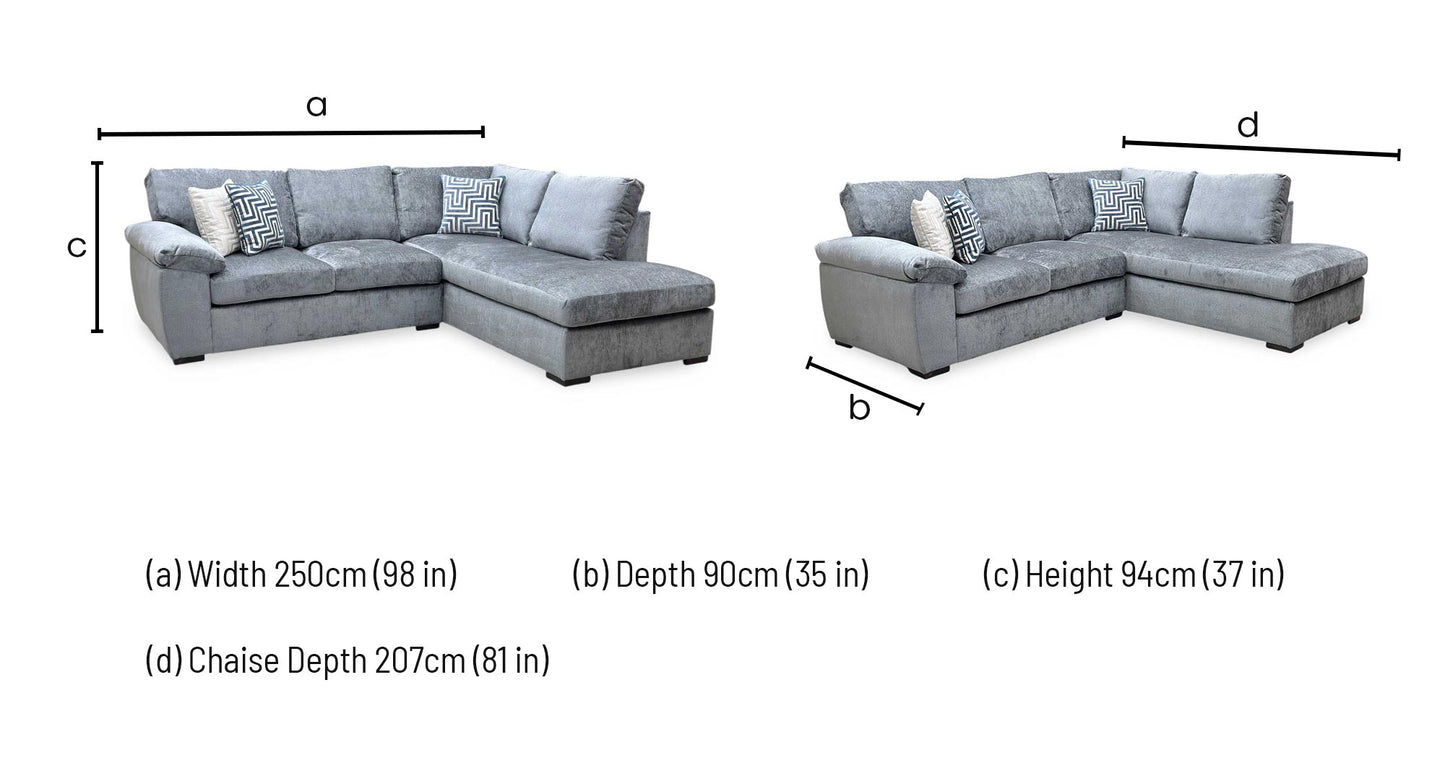 ‘Salerno’ Grey Fabric Right Hand Facing Corner Chaise Sofa Very.com