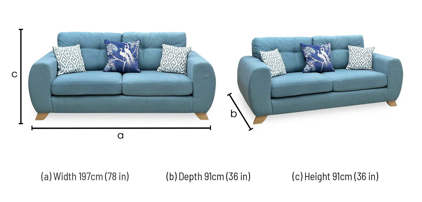 ‘Prent’ Teal Fabric 3 Seater Sofa Very.com