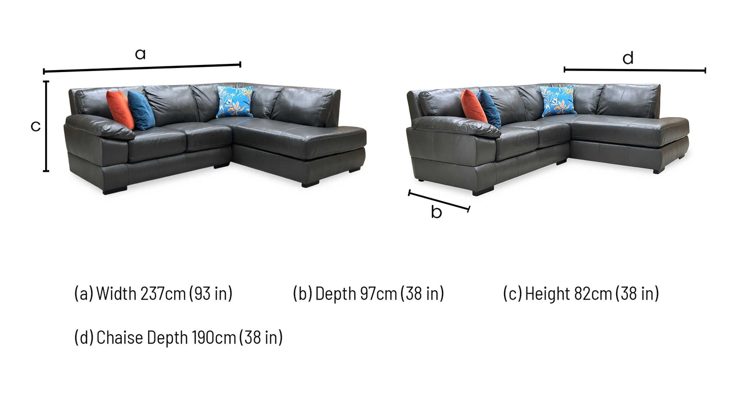 ‘Marlow’ Elephant Grey Italian Leather Right Hand Facing Corner Chaise Sofa Very.com