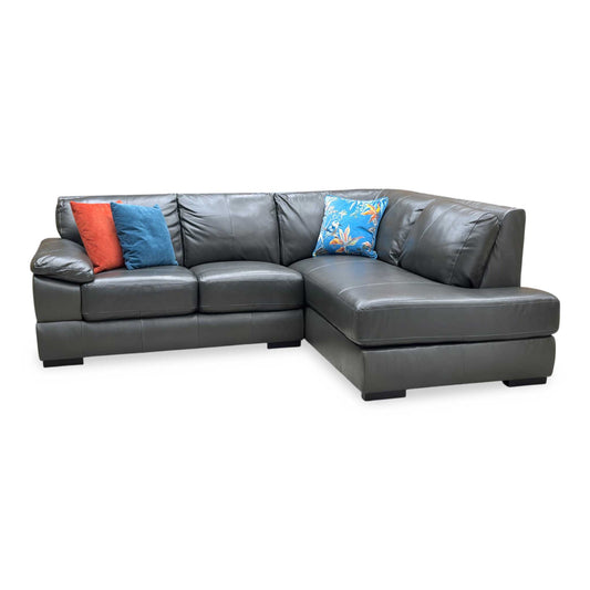 ‘Marlow’ Elephant Grey Italian Leather Right Hand Facing Corner Chaise Sofa Very.com