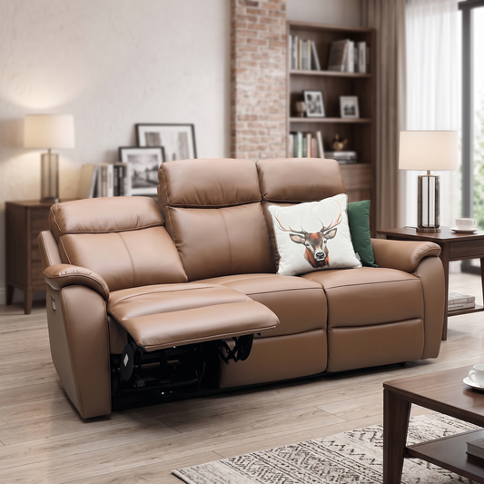 ‘Kingsmere’ Tan Brown Leather 3 Seater Power Recliner Sofa Very.com