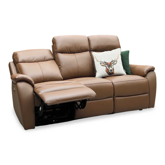 ‘Kingsmere’ Tan Brown Leather 3 Seater Power Recliner Sofa Very.com