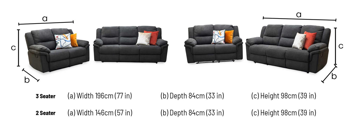 'Albion' Grey Chenille 3 + 2 Seater High Back Manual Recliner Sofa Set Very.com