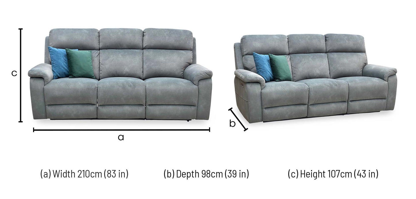 ‘Raven’ Dexter Moss Green Fabric 3 Seater Power Recliner Sofa Furniture Village