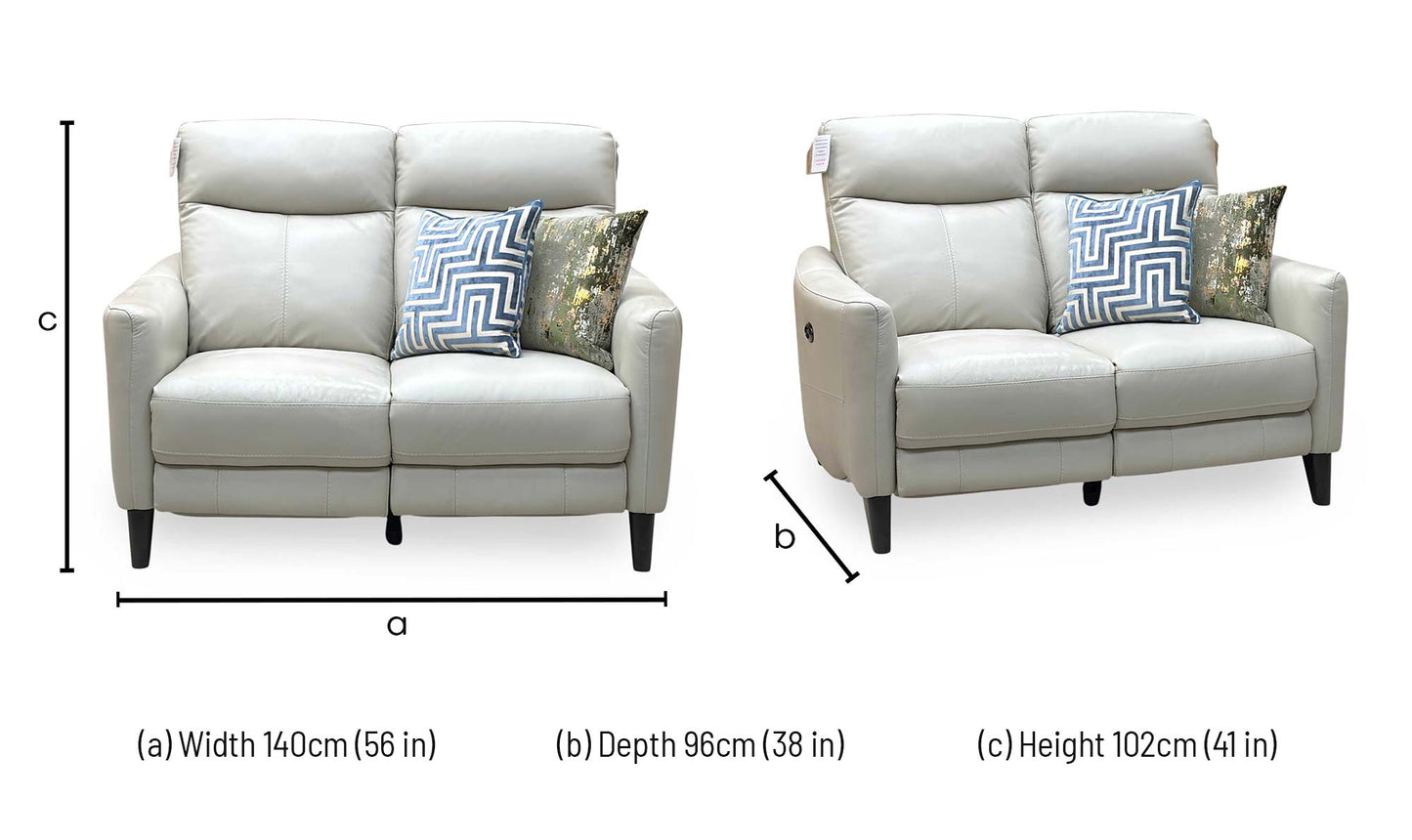 World of Leather Compact Collection ‘Petit’ Nc-862c Bisque Cream Leather 2 Seater Power Recliner Sofa Furniture Village