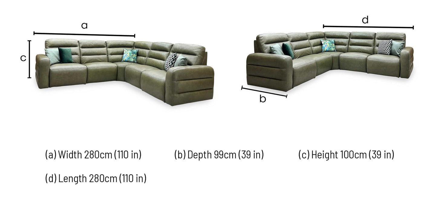 'Jumbo’ Ca-699e Olive Green Leather Large Power Recliner Corner Sofa Furniture Village