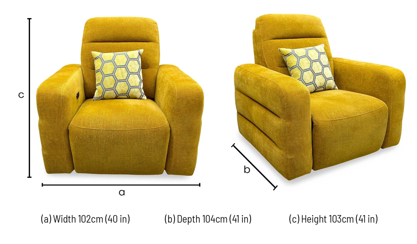 'Jumbo' Honey Yellow Fabric Power Recliner Chair Furniture Village