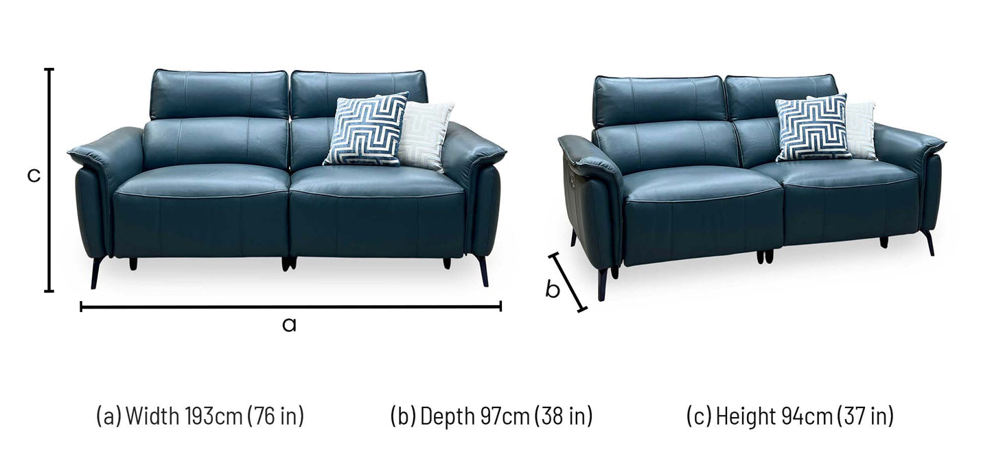 ‘Jude’ Oslo Peacock Green Cat-40_09 Leather 3 Seater Power Recliner Sofa with Power Headrests, Power Lumbar and Heated Seats Furniture Village