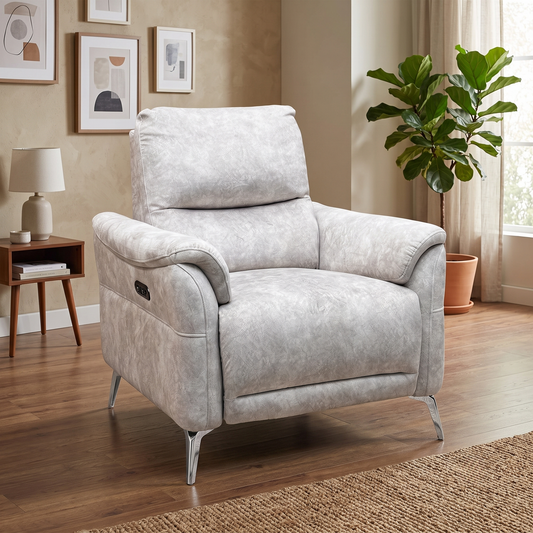 ‘Daytona’ Marble Cream Velvet Fabric Power Recliner Chair Furniture Village