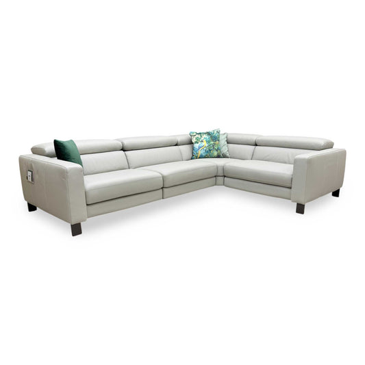Nicoletti 'Central' Torello Tortora 328 Grey Leather Right Hand Facing Power Recliner Corner Sofa Furniture Village