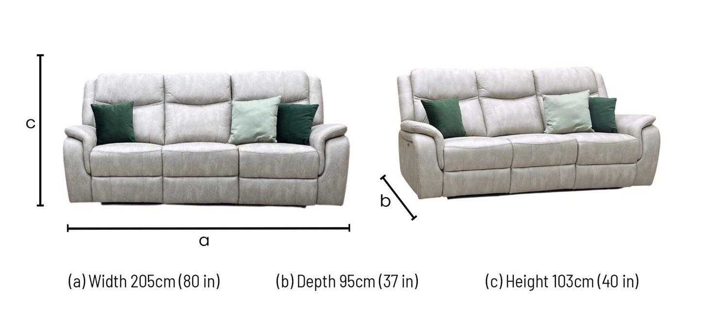 ‘Texas’ Stainley Stone Microfibre 3 Seater Power Recliner Sofa Thornbrook (a Joseph James brand)