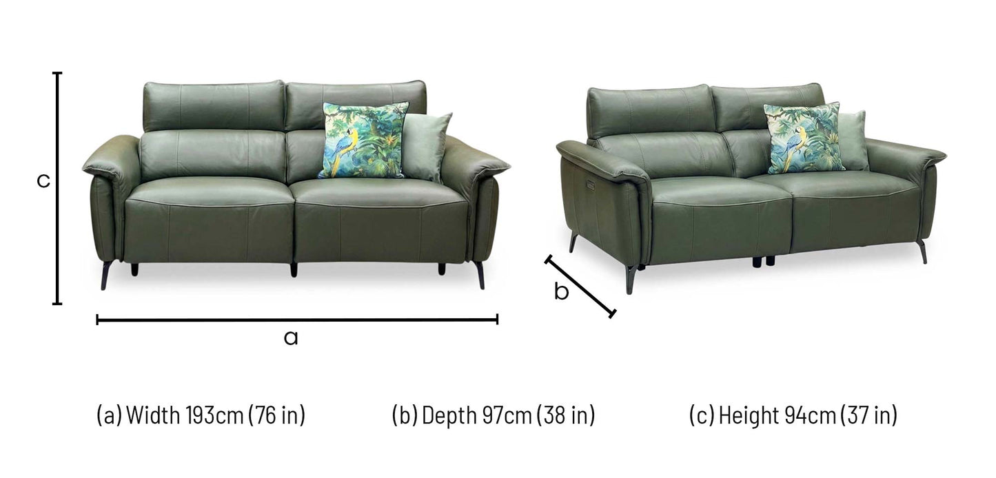 ‘Jude' Oslo Pine Green Cat-40_10 Leather 3 Seater Power Recliner Sofa with Telescopic Headrests Furniture Village