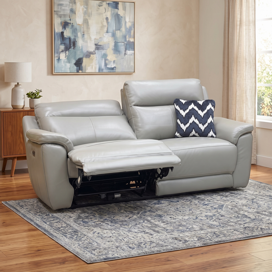 'Bobby' Cat-55/64 Elephant Grey Leather 2 Seater Power Recliner Sofa Direct From Manufacturer