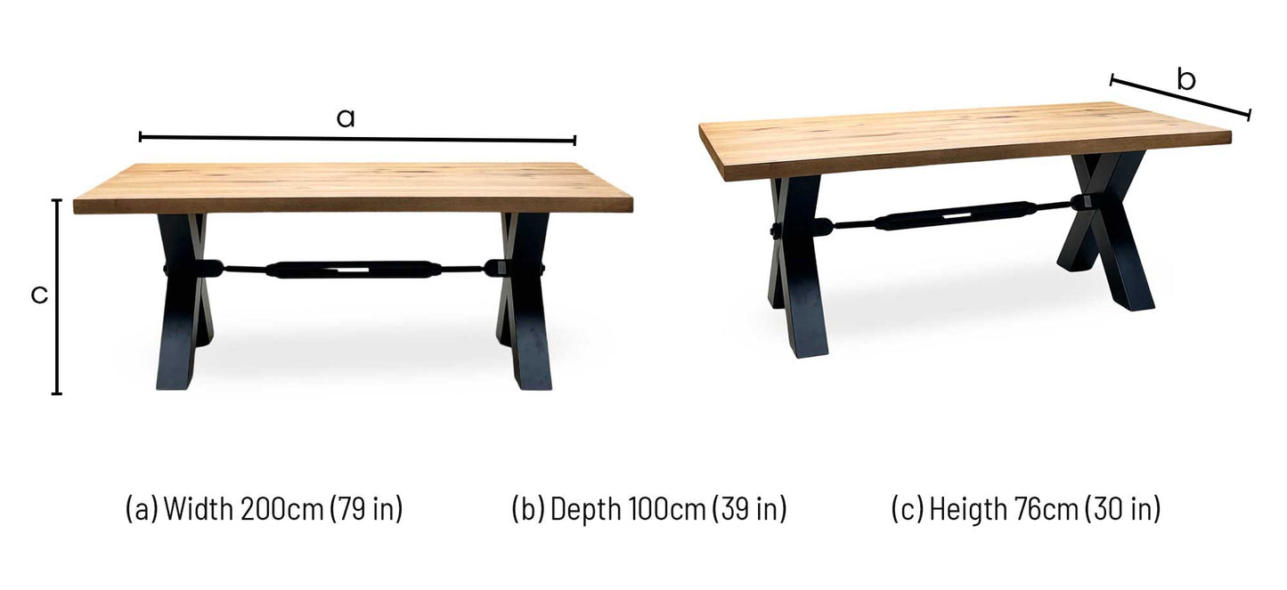 Bodahl 'Terra' 6 Old Bassano Solid Oak Straight Top 200cm Dining Table with Metal X-Shaped Legs