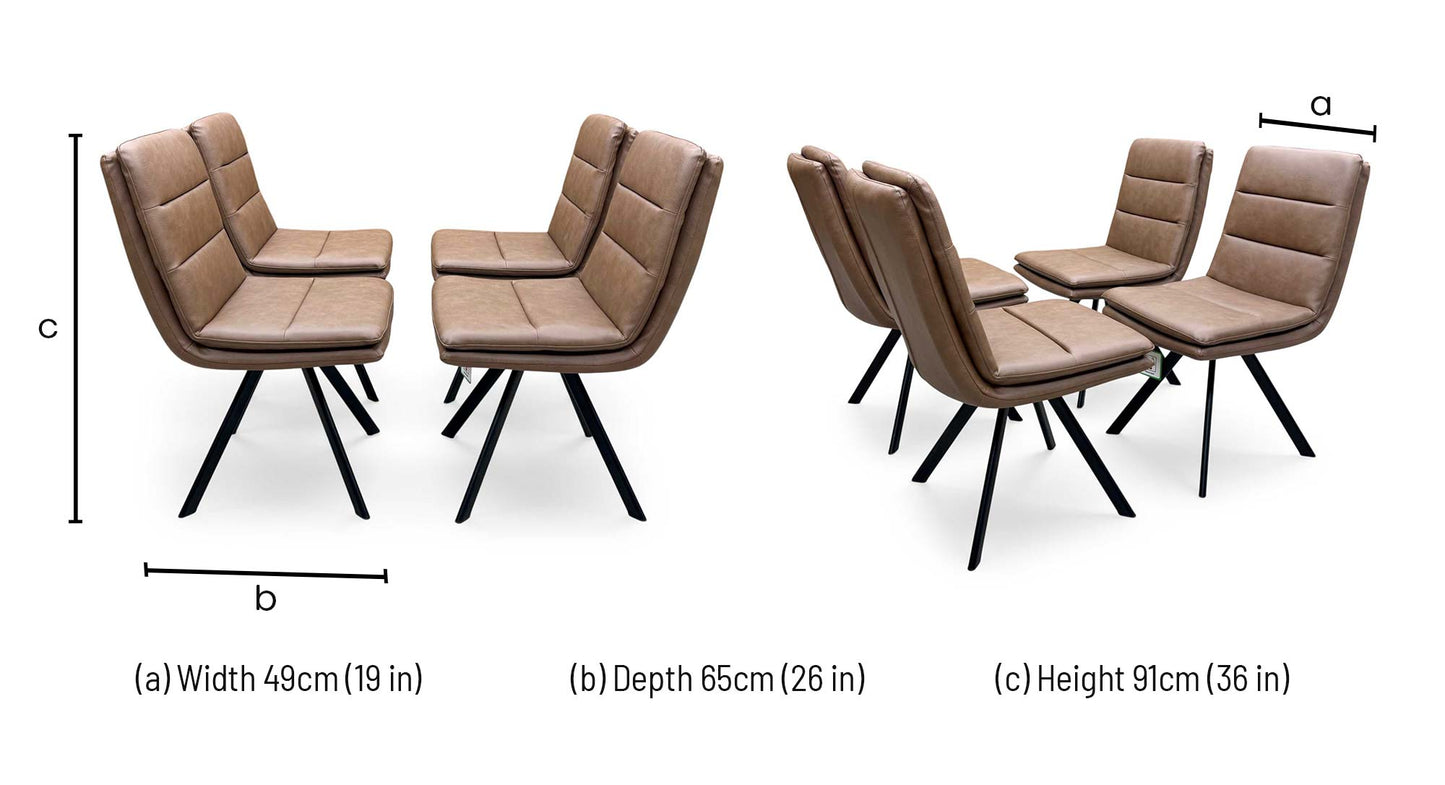 Bodahl 'Njord' Tan Brown Faux Leather Set of 4 Swivel Dining Chairs Furniture Village