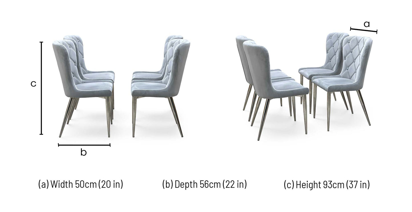 ‘Donnie’ Silver Fabric Set of 4 Button Back Dining Chairs Furniture Village