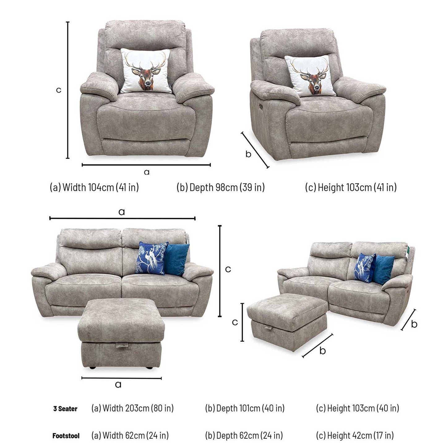 'Sloane' Marble Charcoal Grey Velvet Fabric 3 Seater Power Recliner + Power Chair Sofa Set Furniture Village