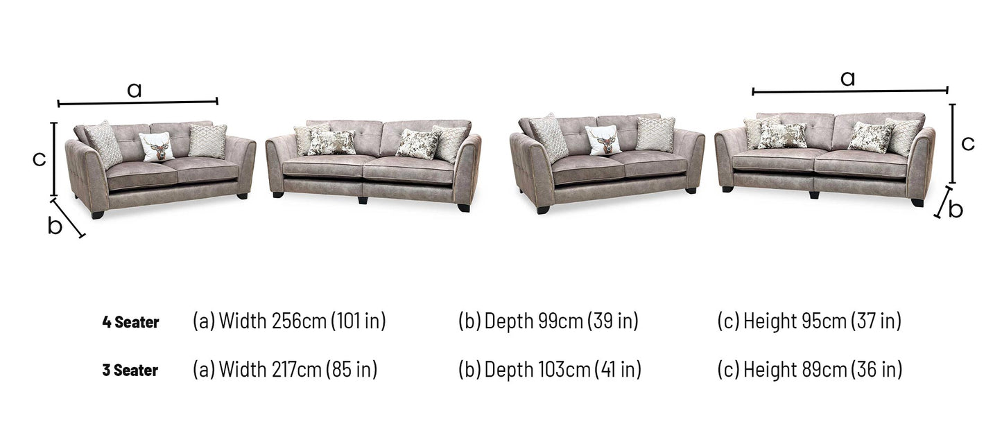 'Mariah' 4 Seater Split Frame + 3 Seater Classic Back Dapple Chocolate-Tri Brass Insert Velvet Fabric Sofa Set Furniture Village