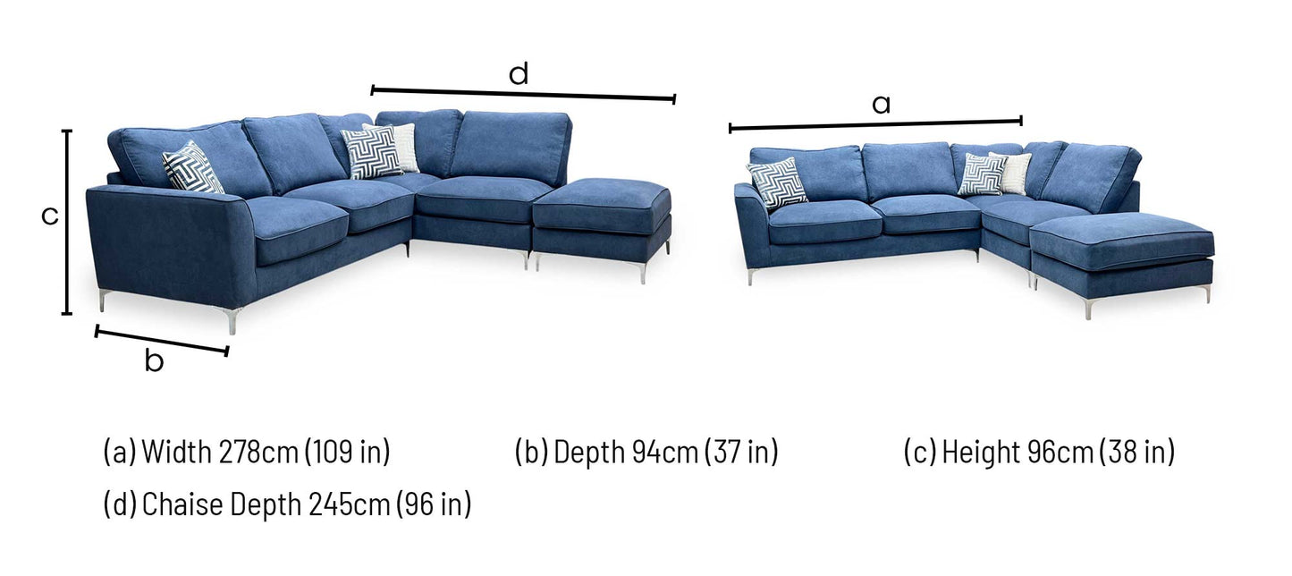 ‘Legend' Cosmo Navy Fabric Right Hand Facing Classic Back Corner Sofa