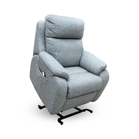 G Plan 'Kingsbury' A020 Dapple Kingfisher Grey Woven Fabric Large Lift and Rise Recliner Chair Furniture Village