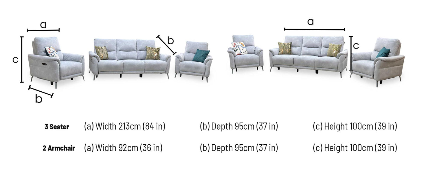 ‘Daytona’ Dexter Smoke Grey Velvet Fabric 3 Seater Power Recliner Sofa + Power Chair + Power Chair Furniture Village