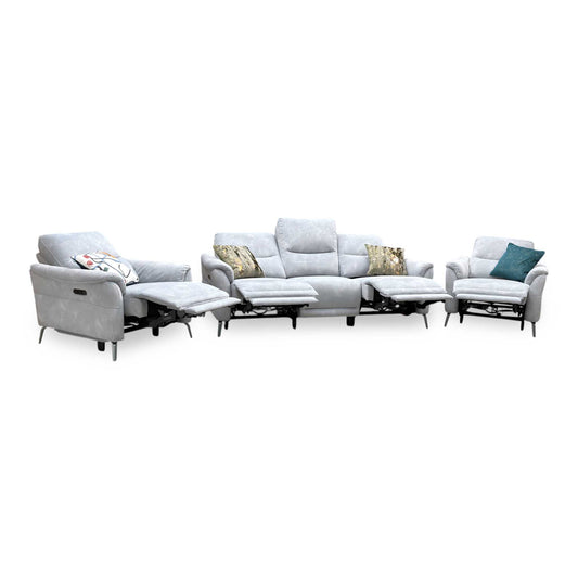 ‘Daytona’ Dexter Smoke Grey Velvet Fabric 3 Seater Power Recliner Sofa + Power Chair + Power Chair