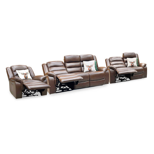 ‘Berlin’ Cognac Brown Leather 3 + 2 Seater Power Recliner with Power Armchair Sofa Set Direct From Manufacturer