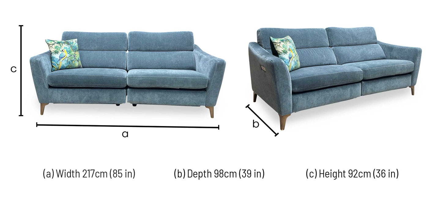 ‘Moderna’ Mht Airforce Blue Sw Fabric 3 Seater Power Recliner Sofa with Telescopic Headrests