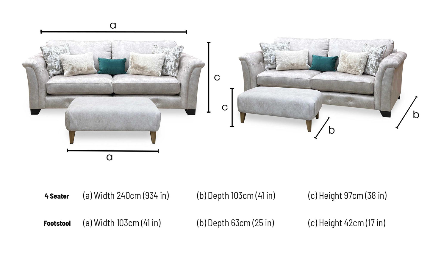 'Aura' Kenzo Cream Dw Ft Fabric 4 Seater Classic Back Split Frame Sofa with Footstool