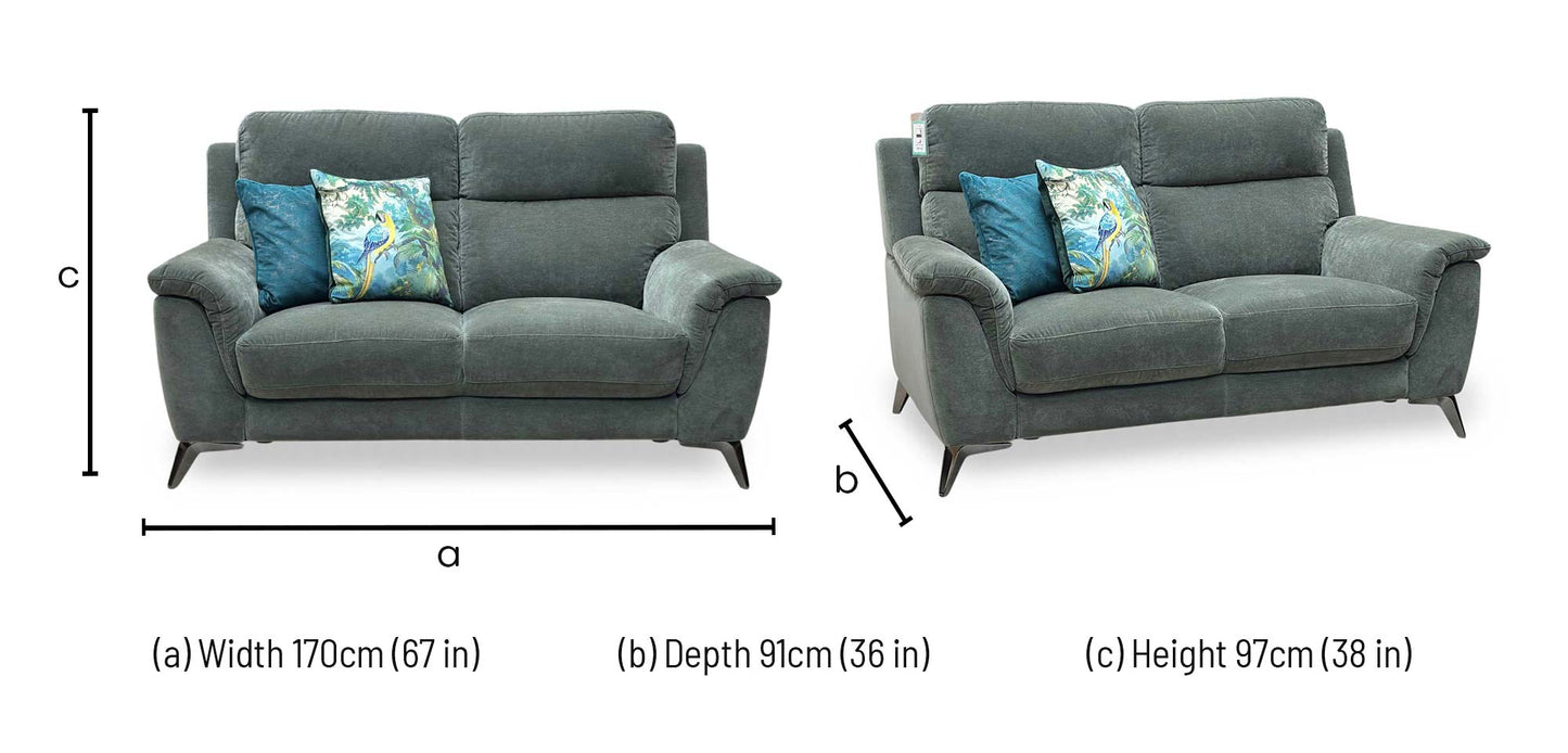 ‘Contempo’ Peacock Green Fabric 2 Seater Sofa