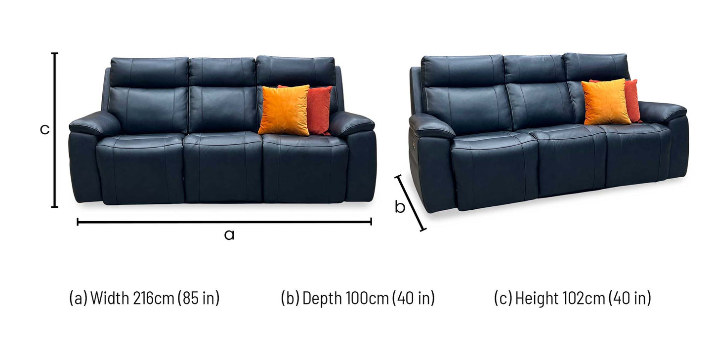 ‘Aero’ Navy Cat-40_24 Leather 3 Seater Power Recliner Sofa with Power Headrests