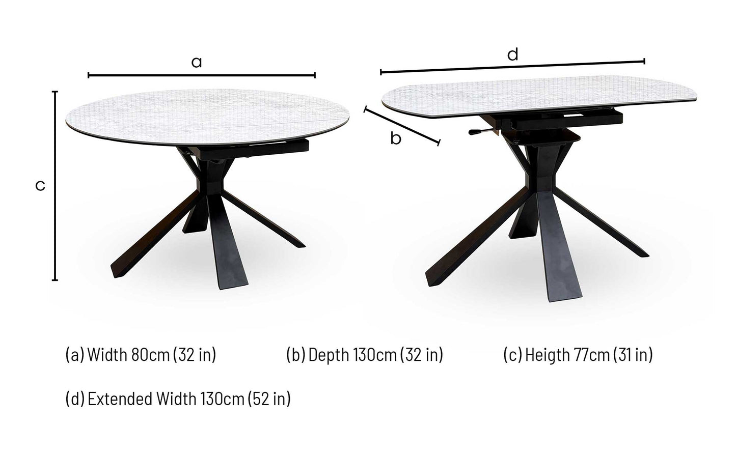 'Crete' Ceramic Top Round Swivel Extending Dining Table