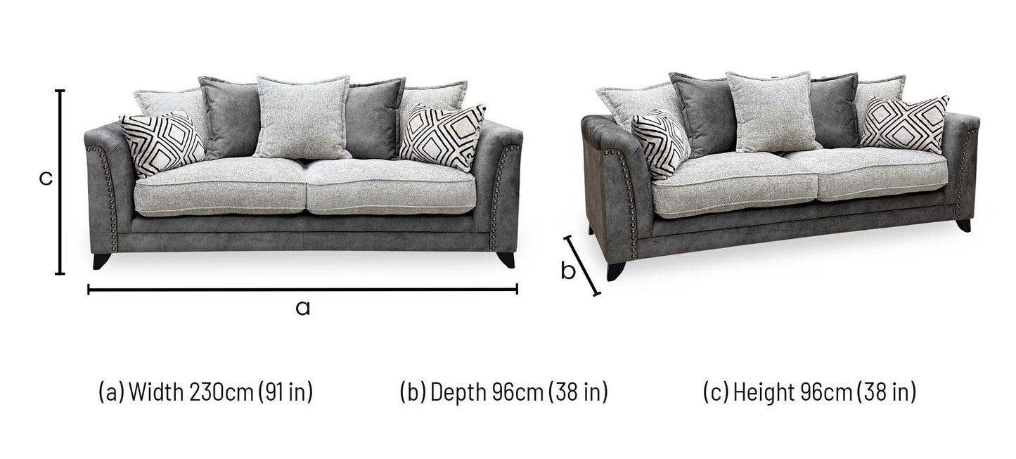 ‘Laura’ Dapple Moleskin Grey Woven Fabric : Suede Combination 4 + 4 Seater Scatter Back Sofa Set