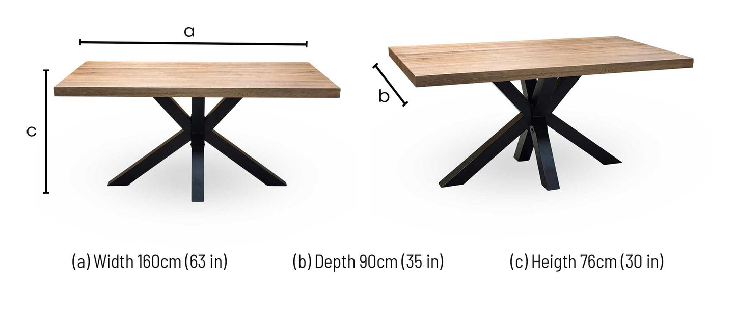 Bodahl ‘Njord' 4 Desert Solid Oak Straight Top 160cm Dining Table with Metal Star Base