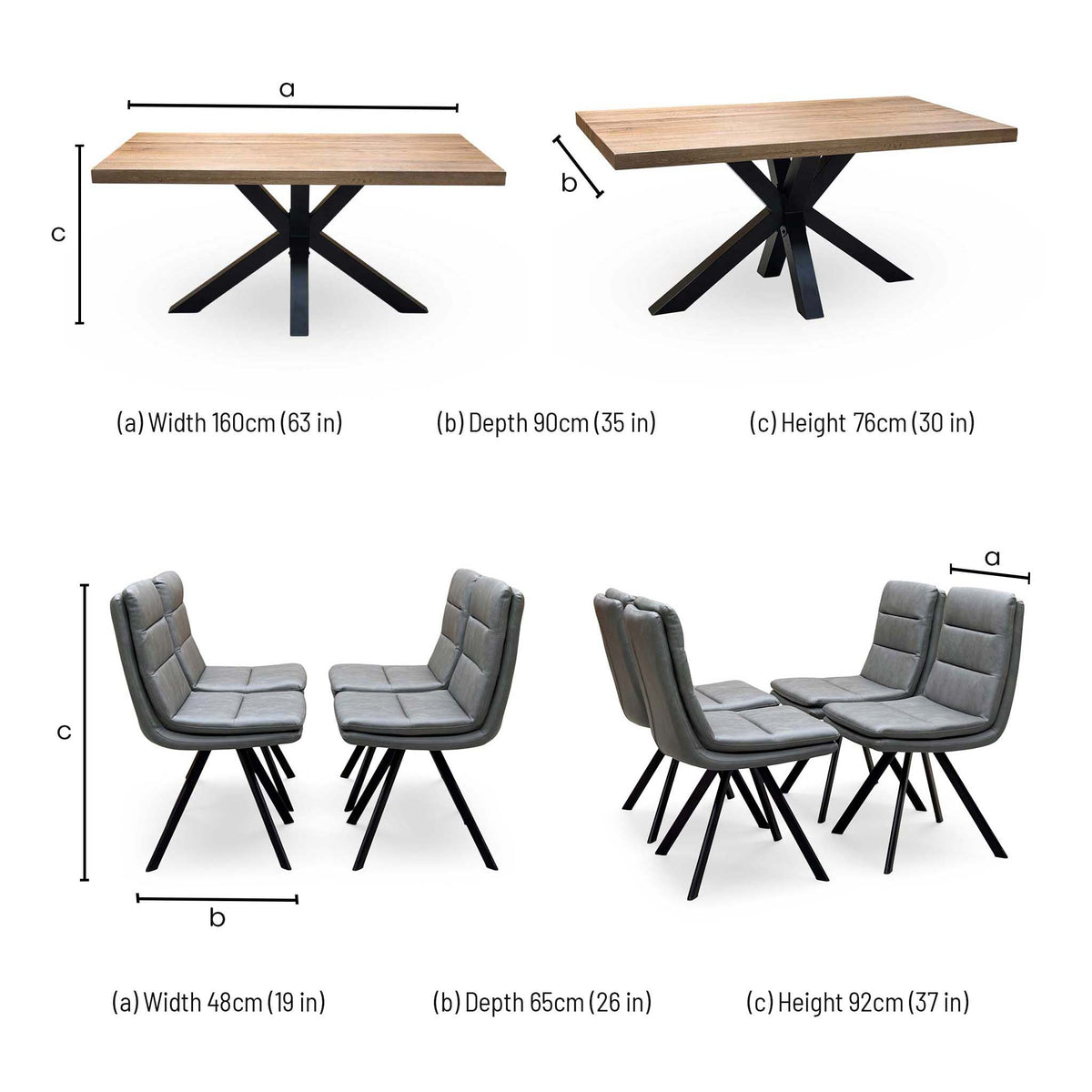 Bodahl 'Njord' 4 Desert Solid Oak Straight Top 160cm Dining Table + Anthracite Grey Faux Leather Swivel Chair - Set of 4
