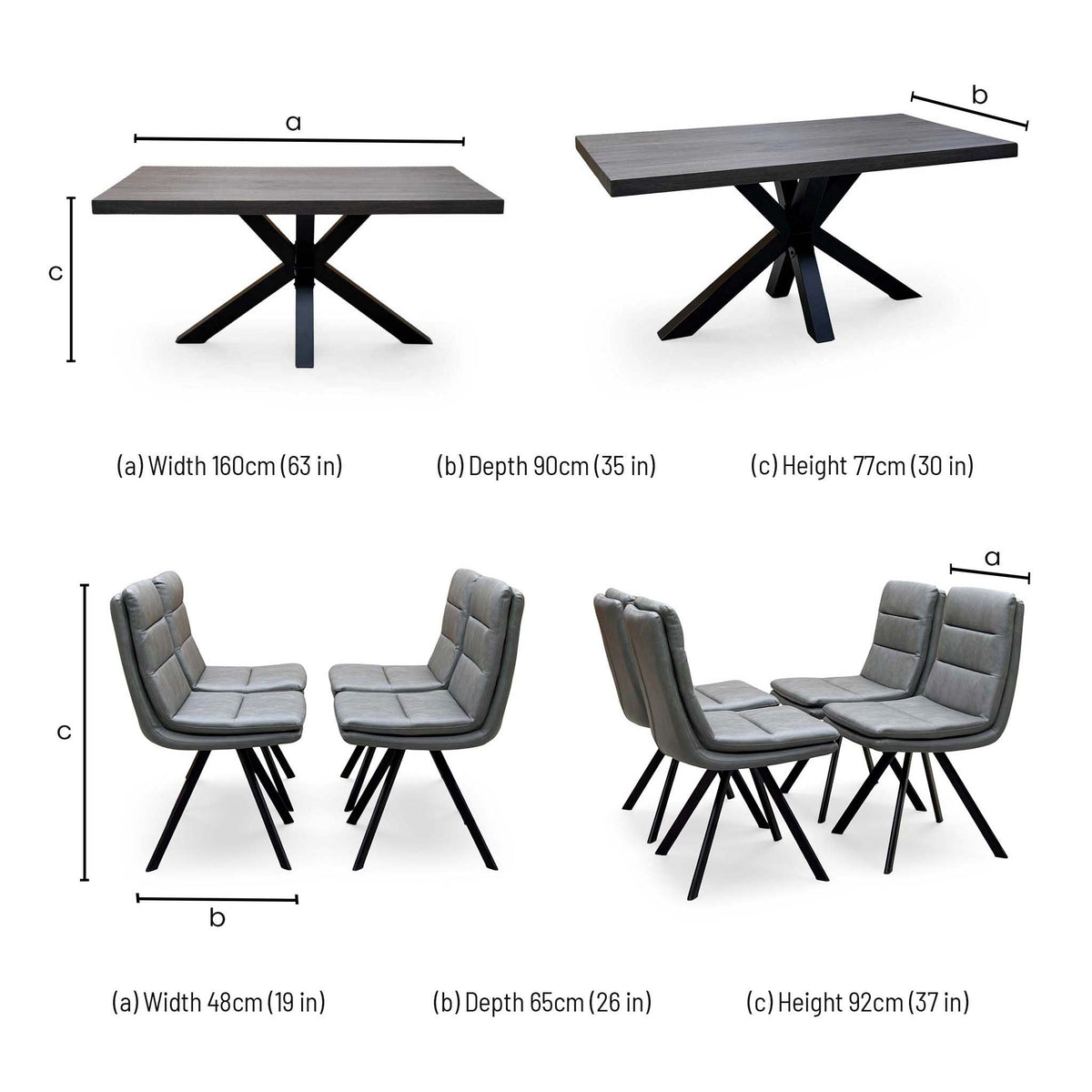 Bodahl 'Njord' 2 Smoked Solid Oak Straight Top 160cm Dining Table with Anthracite Grey Faux Leather Swivel Chair - Set of 4