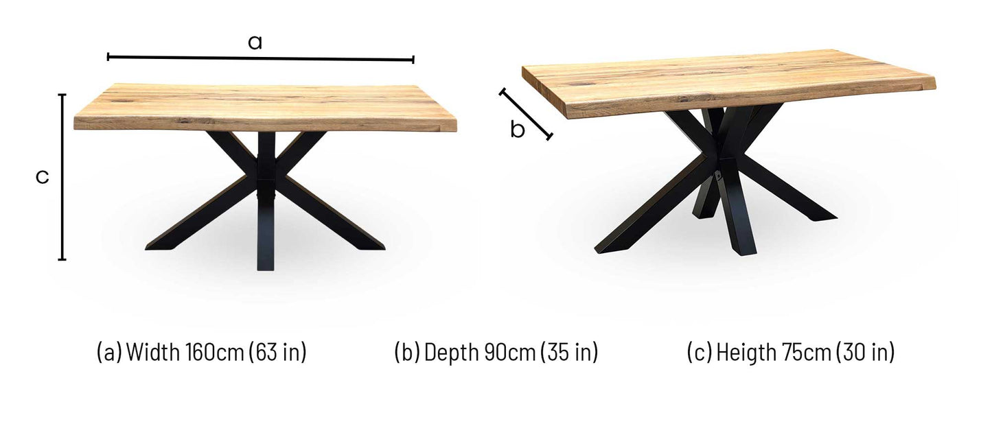 Bodahl 'Njord' 1 Oil Solid Oak Raw Edge 160cm Dining Table with Metal Star Base