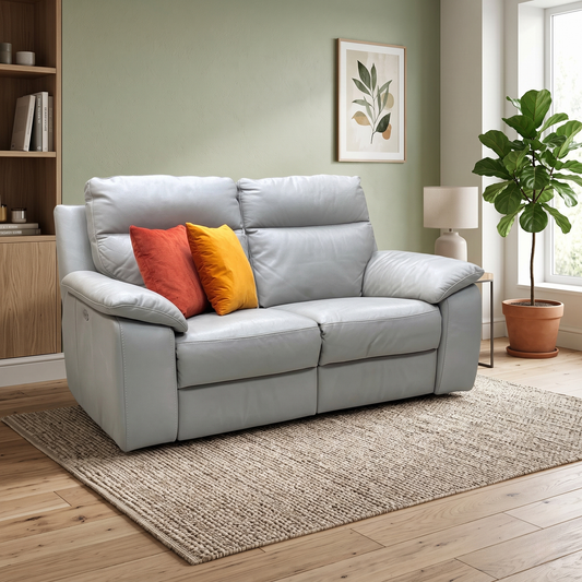 Nicoletti ‘Pepino’ Grey Leather 3 Seater Power Recliner Sofa – view 2