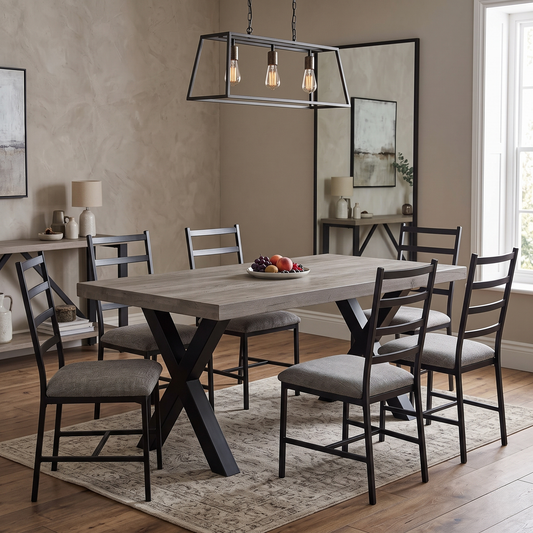 Bodahl ‘Terra’ 8 Vintage Grey Solid Oak Compact Straight Edge Dining Table with X Shaped Legs – view 2