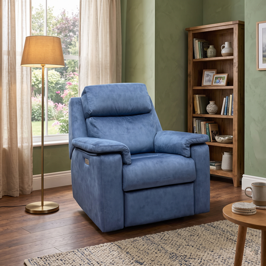 G Plan 'Thornbury' A125 Stingray Indigo Velvet Fabric Power Recliner Chair – view 2