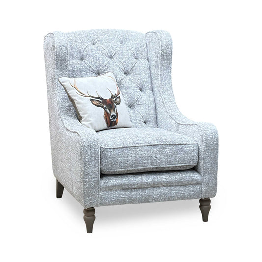 ‘Palace’ Chantilly Damask Anchor Grey Fabric Button Back Winged Accent Chair