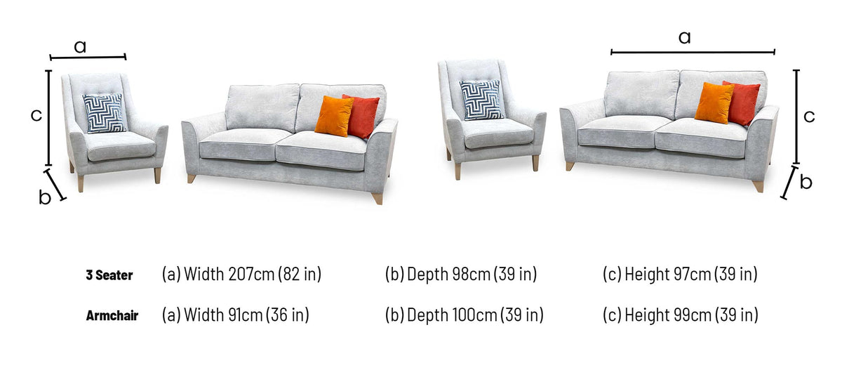 ‘Legend’ Kingston Silver Fabric Classic Back 3 Seater + Accent Chair Sofa Set – view 7