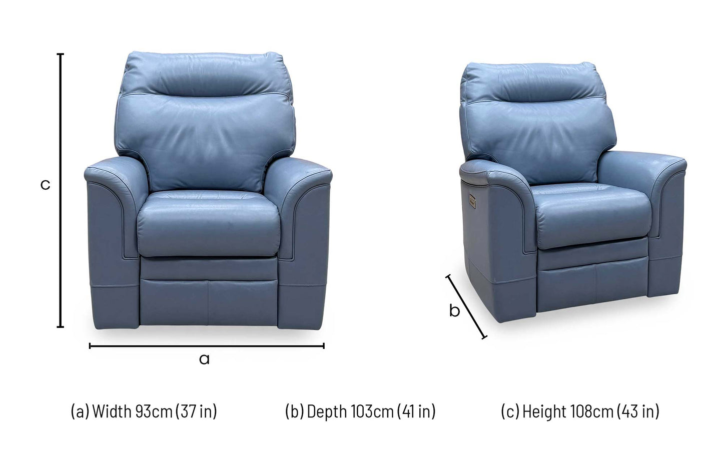 Parker Knoll ‘Hudson 23’ Roma Storm Blue Leather Power Recliner Chair with Power Headrest and Power Lumbar