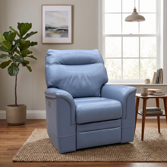 Parker Knoll ‘Hudson 23’ Roma Storm Blue Leather Power Recliner Chair with Power Headrest and Power Lumbar