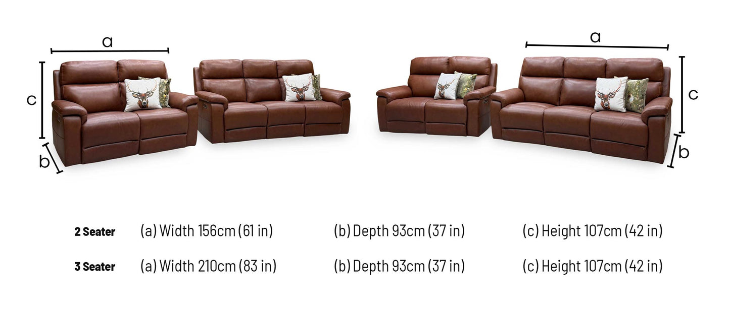 ‘Raven’ Montana Butterscotch Cat-60_07 Brown Leather 3 + 2 Seater Power Recliner Sofa Set