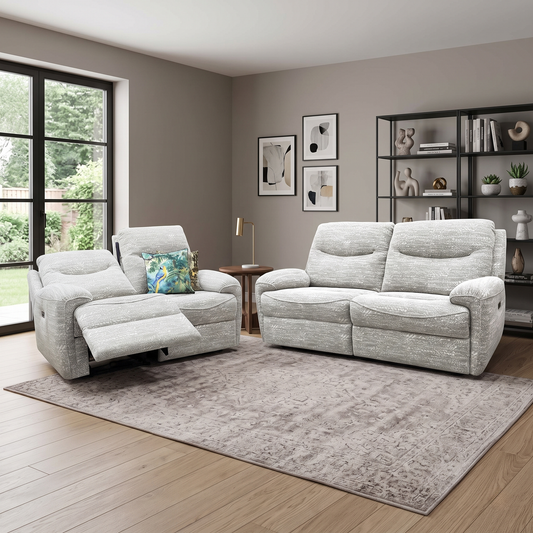 G Plan ‘Amesbury’ A049 Maddox Olive Fabric Set: 3 Seater Power Recliner with Power Headrests and Power Lumbar – view 2